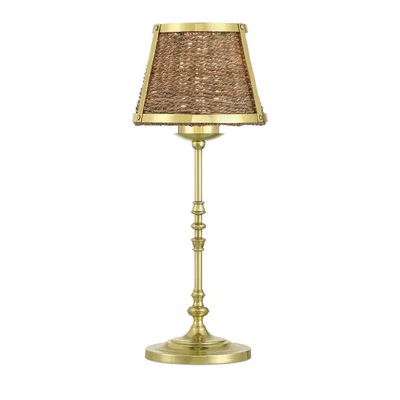 Bezprzewodowa lampa stołowa Deauville - Polerowany mosiądz, naturalne