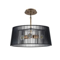 Lampa wisząca Linara - 3 źródła światła - Czarny, naturalny mosiądz