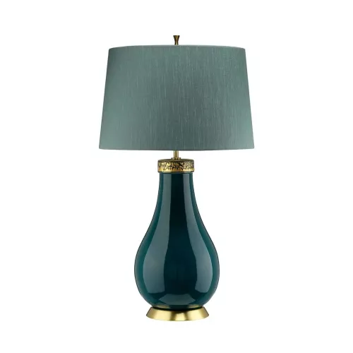 Lampa stołowa Havering - 1 źródło światła - Turkusowy, postarzany mosiądz