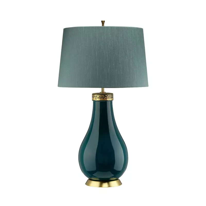 Lampa stołowa Havering - 1 źródło światła - Turkusowy, postarzany mosiądz