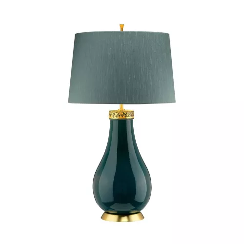 Lampa stołowa Havering - 1 źródło światła - Turkusowy, postarzany mosiądz