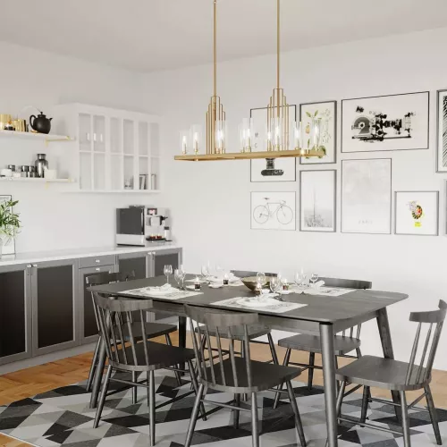 Lampa wyspowa Kimrose - 10 źródeł światła - Szczotkowany naturalny mosiądz