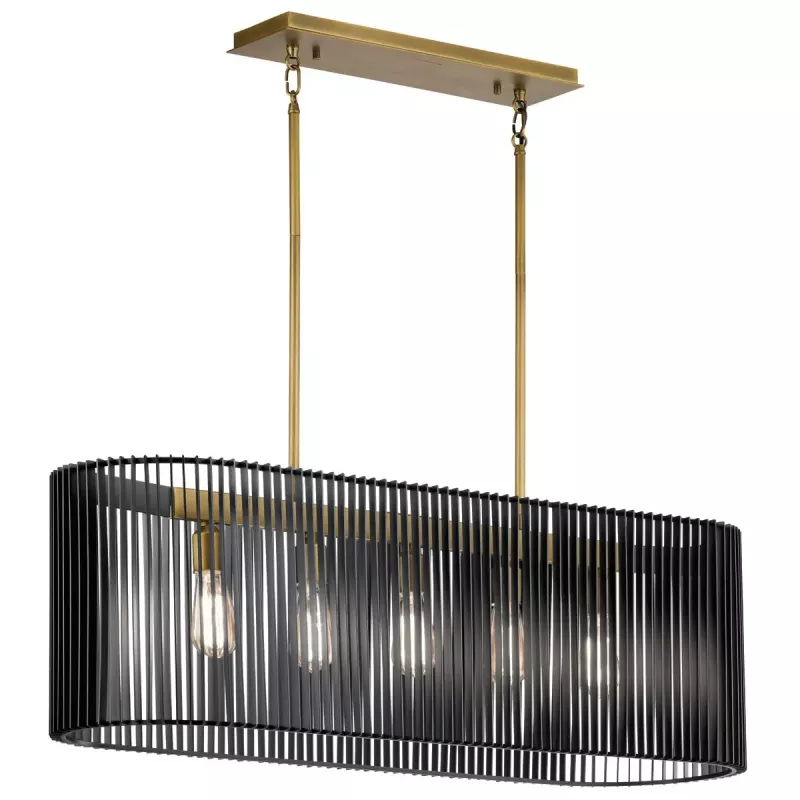 Lampa wyspowa Linara - 5 źródeł światła - Czarny, naturalny mosiądz