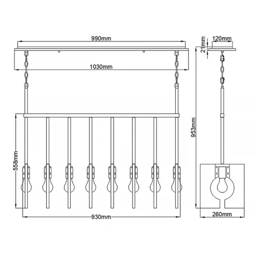 Lampa wyspowa Ludlow - 8 źródeł światła - Polerowany nikiel