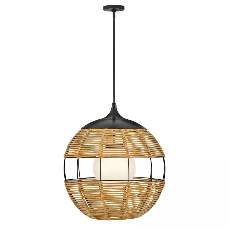 Średnia lampa wisząca Maddox - 1 źródło światła - Czarny, karmelowy beż