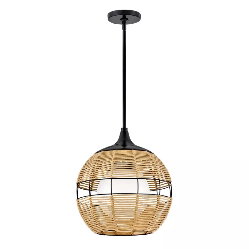 Mała lampa wisząca Maddox - 1 źródło światła - Czarny, karmelowy beż