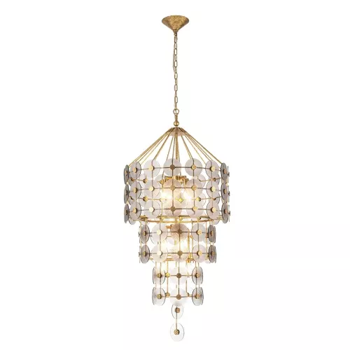Lampa wisząca Meridian - 9 źródeł światła - Przecierane złoto