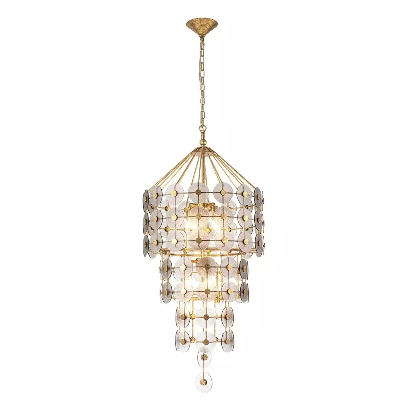 Lampa wisząca Meridian - 9 źródeł światła - Przecierane złoto