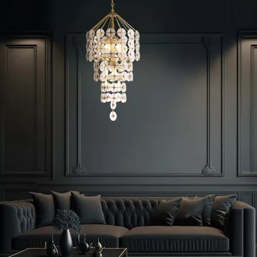 Lampa wisząca Meridian - 9 źródeł światła - Przecierane złoto