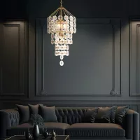 Lampa wisząca Meridian - 9 źródeł światła - Przecierane złoto