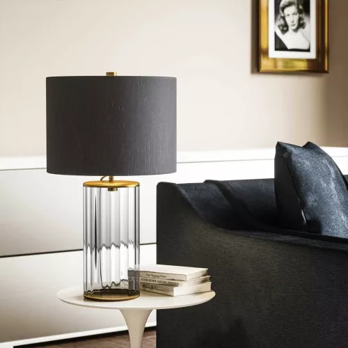 Lampa stołowa Reno - 1 źródło światła - Postarzany mosiądz, szary