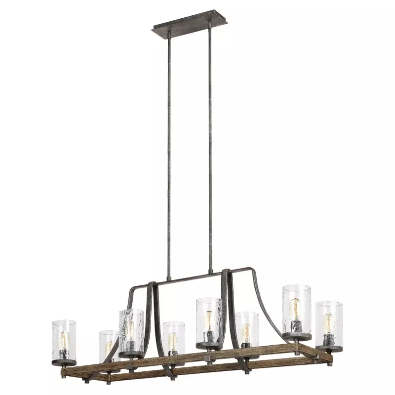 Lampa wyspowa Angelo - 8 źródeł światła - Postarzałe drewno dębowe