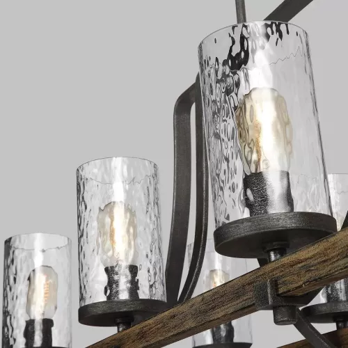 Lampa wyspowa Angelo - 8 źródeł światła - Postarzałe drewno dębowe