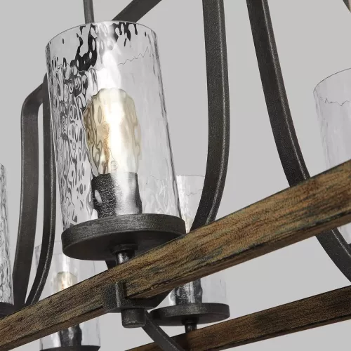 Lampa wyspowa Angelo - 8 źródeł światła - Postarzałe drewno dębowe