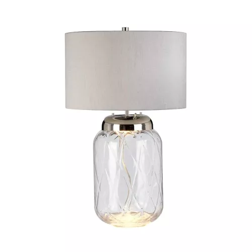 Lampa stołowa Sola - 2 źródła światła - Polerowany nikiel - Srebrny abażur