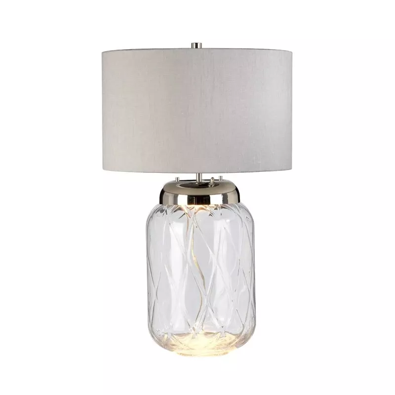Lampa stołowa Sola - 2 źródła światła - Polerowany nikiel - Srebrny abażur