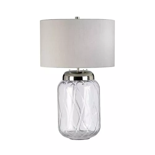 Lampa stołowa Sola - 2 źródła światła - Polerowany nikiel - Srebrny abażur