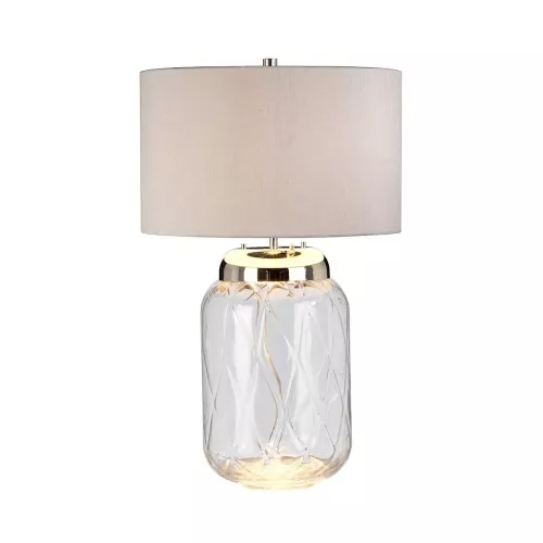 Lampa stołowa Sola - 2 źródła światła - Polerowany nikiel - Srebrny abażur