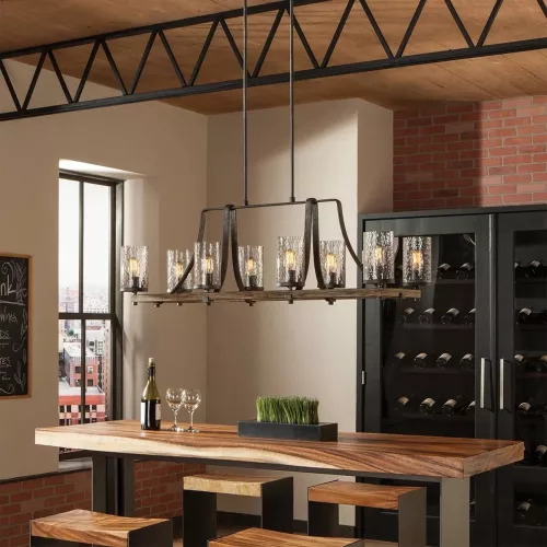 Lampa wyspowa Angelo - 8 źródeł światła - Postarzałe drewno dębowe