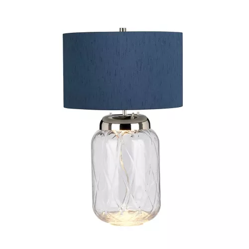 Lampa stołowa Sola - 2 źródła światła - Polerowany nikiel - Niebieski abażur