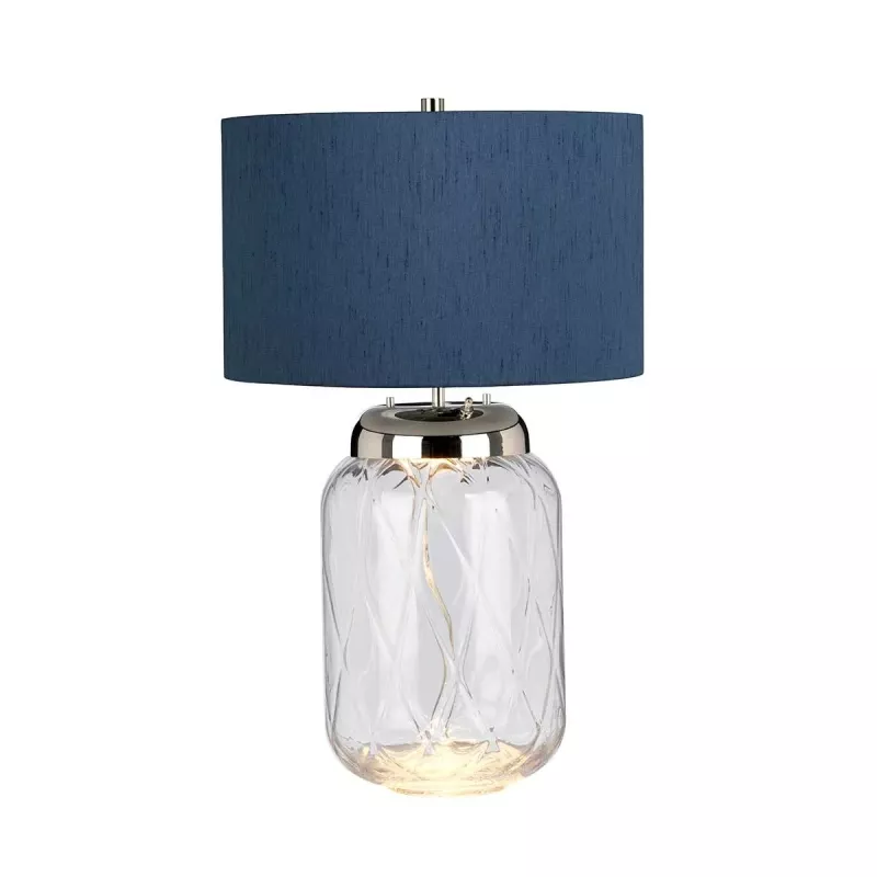 Lampa stołowa Sola - 2 źródła światła - Polerowany nikiel - Niebieski abażur