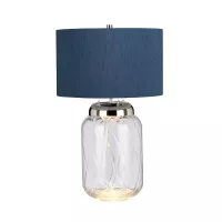 Lampa stołowa Sola - 2 źródła światła - Polerowany nikiel - Niebieski abażur