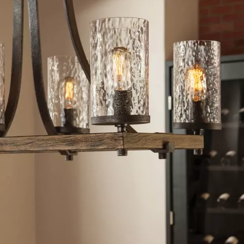 Lampa wyspowa Angelo - 8 źródeł światła - Postarzałe drewno dębowe