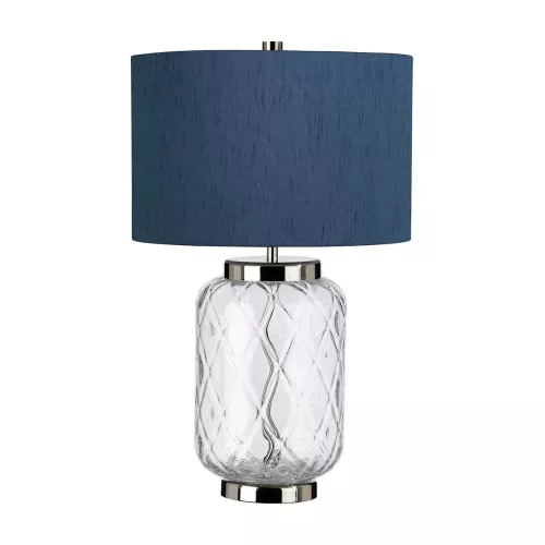 Lampa stołowa Sola - 1 źródło światła - Polerowany nikiel - Niebieski abażur