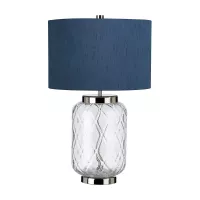 Lampa stołowa Sola - 1 źródło światła - Polerowany nikiel - Niebieski abażur