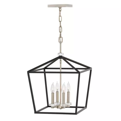 Duża lampa wisząca / półplafon Stinson - 4 źródła światła - Czarny, polerowany nikiel