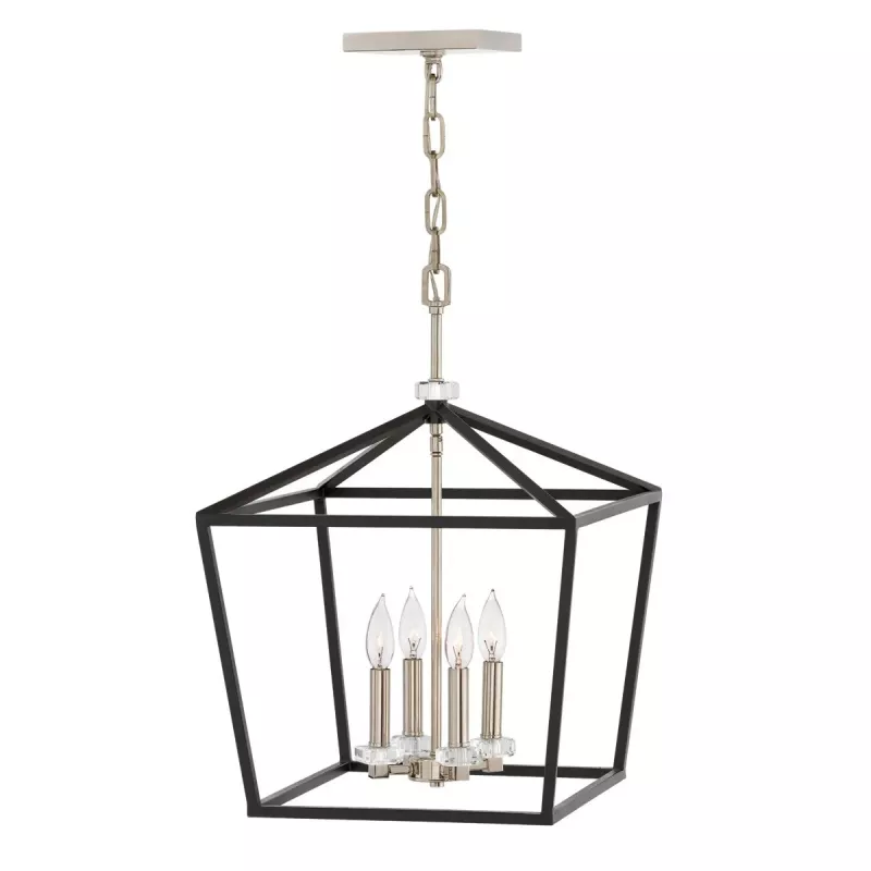 Duża lampa wisząca / półplafon Stinson - 4 źródła światła - Czarny, polerowany nikiel