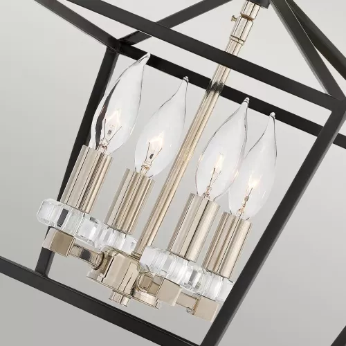 Średnia lampa wisząca / półplafon Stinson - 4 źródła światła - Czarny, polerowany nikiel