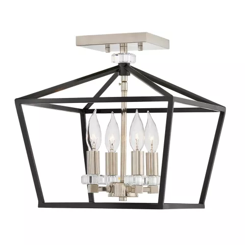 Średnia lampa wisząca / półplafon Stinson - 4 źródła światła - Czarny, polerowany nikiel
