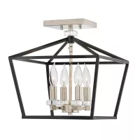 Średnia lampa wisząca / półplafon Stinson - 4 źródła światła - Czarny, polerowany nikiel