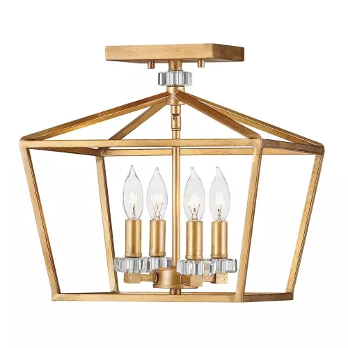 Średnia lampa wisząca / półplafon Stinson - 4 źródła światła - Postarzany mosiądz