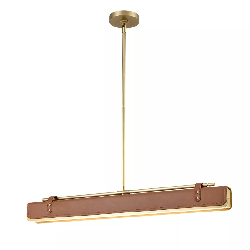 Lampa wyspowa LED Valise - Vintage mosiądz, skóra koniakowa