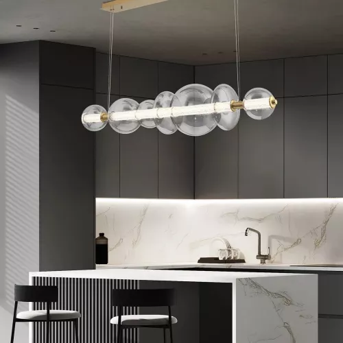 Lampa wyspowa Atomo - 7 źródeł światła - Szczotkowane złoto