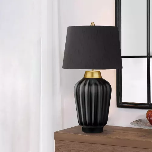Lampa stołowa Bexley - 1 źródło światła - Czarny, szczotkowany mosiądz