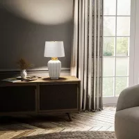 Lampa stołowa Bexley - 1 źródło światła - Biały, szczotkowany mosiądz