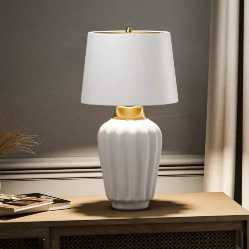 Lampa stołowa Bexley - 1 źródło światła - Biały, szczotkowany mosiądz