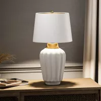 Lampa stołowa Bexley - 1 źródło światła - Biały, szczotkowany mosiądz