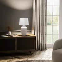 Lampa stołowa Bexley - 1 źródło światła - Biały, polerowany nikiel