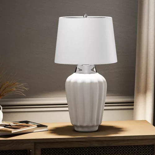 Lampa stołowa Bexley - 1 źródło światła - Biały, polerowany nikiel